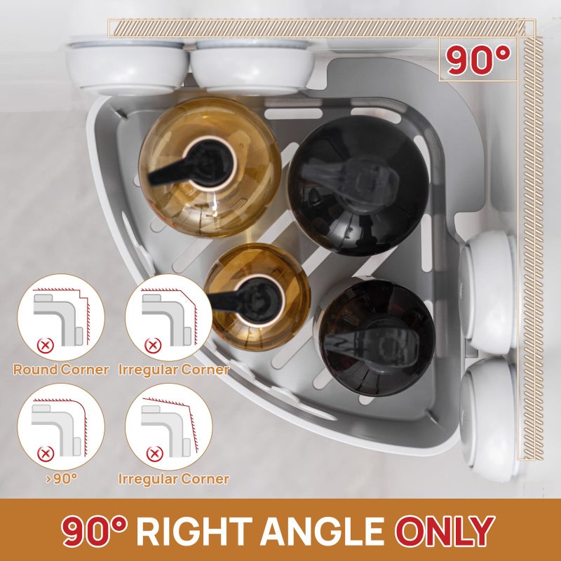 LEVERLOC Corner Shower Caddy Suction Cup, Shower Caddy Basket Powerful Suction Bathroom, Waterproof & Rustproof Organizer for Bathroom Storage, No-Drilling Removable (Grey) - Image 4